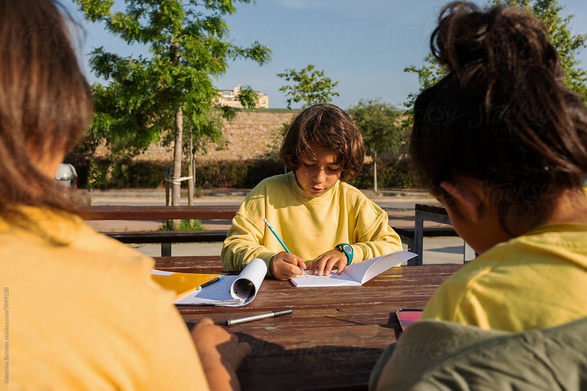 Kids studying at school park