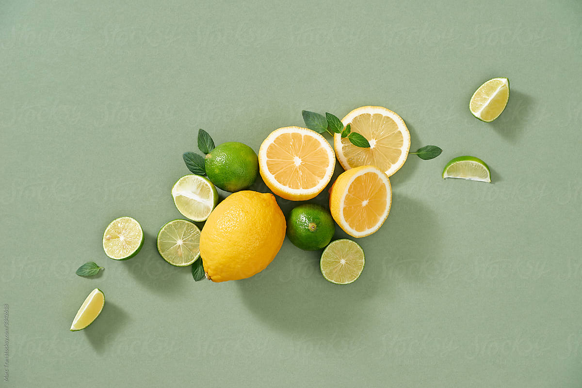 Lime, lemon and mint on table. Summer diet, vitamin C