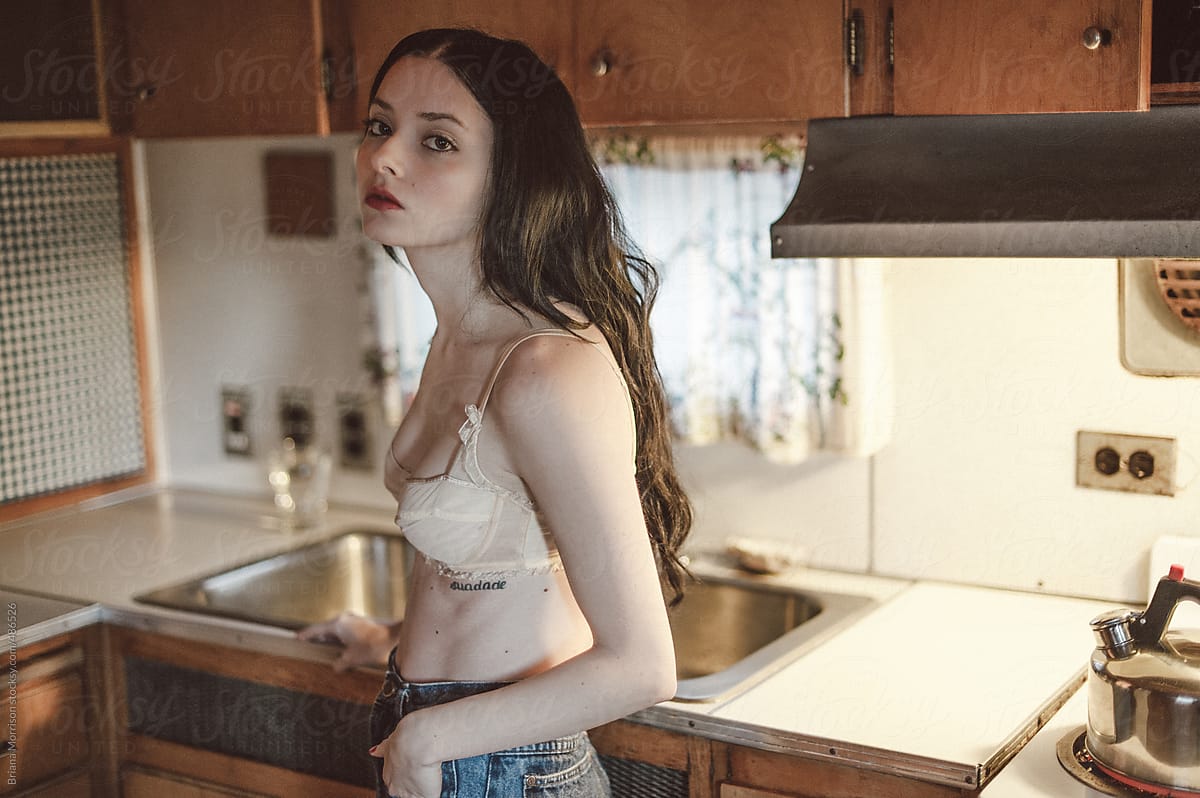 Young Woman in A Retro Kitchen
