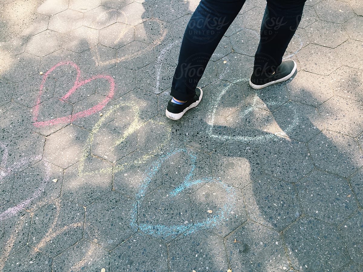 Colorful hearts on sidewalk