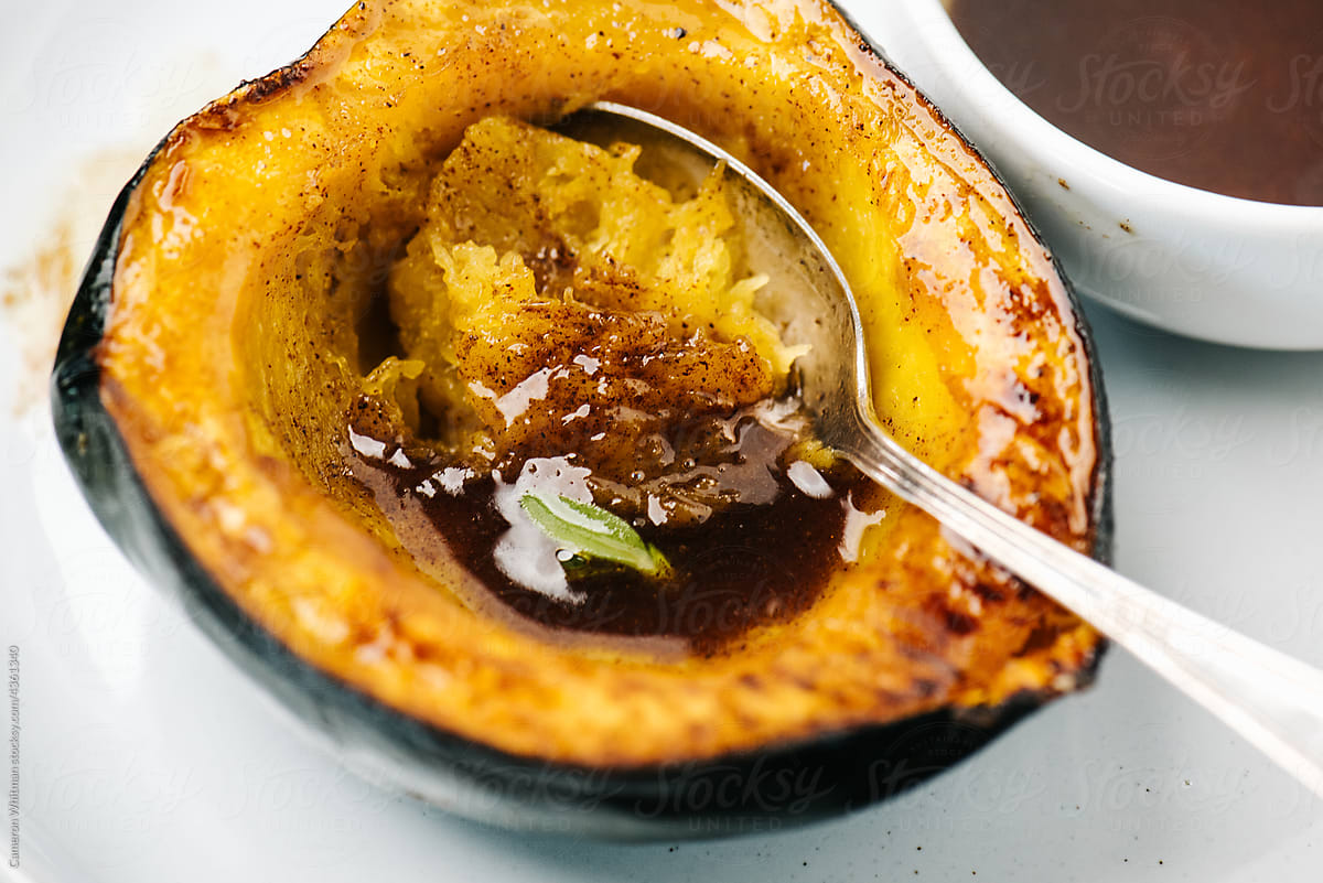 Acorn squash with a spoon