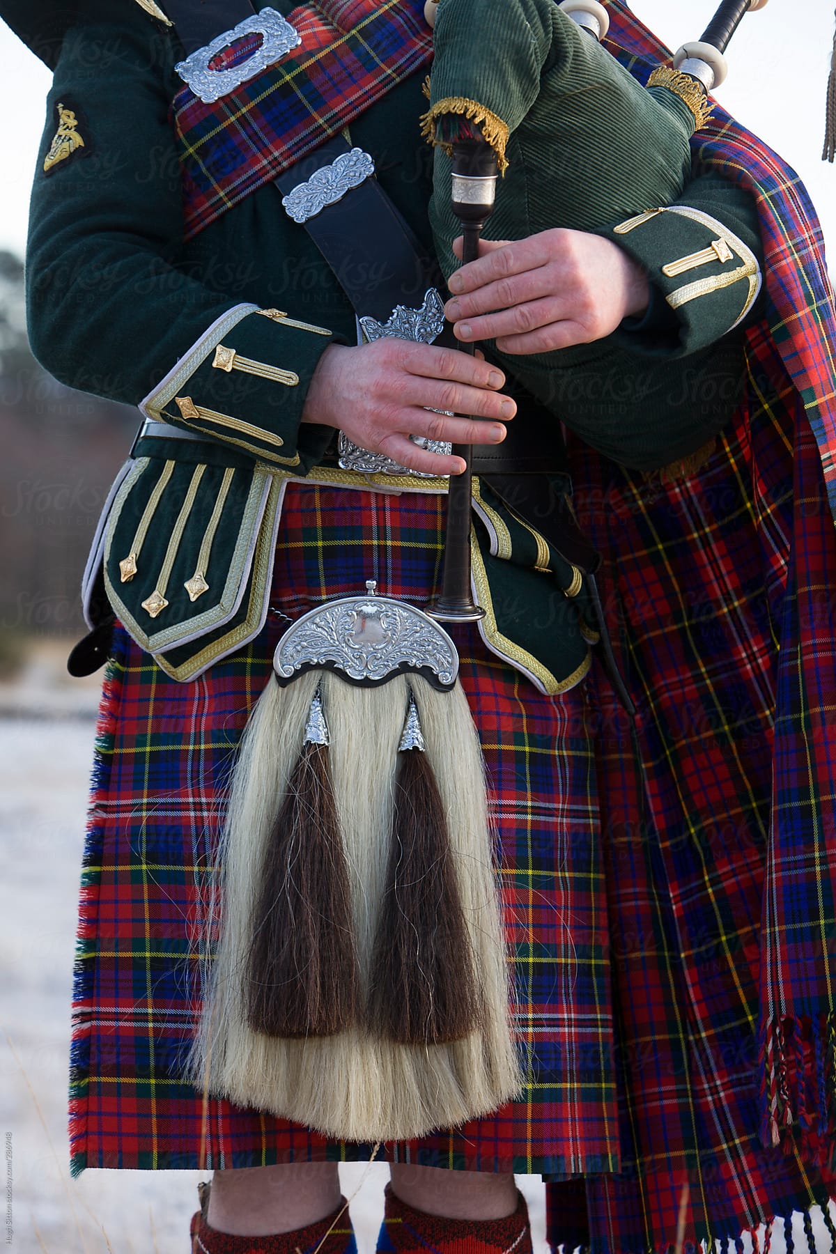 Close-up of Scottish Bagpiper.