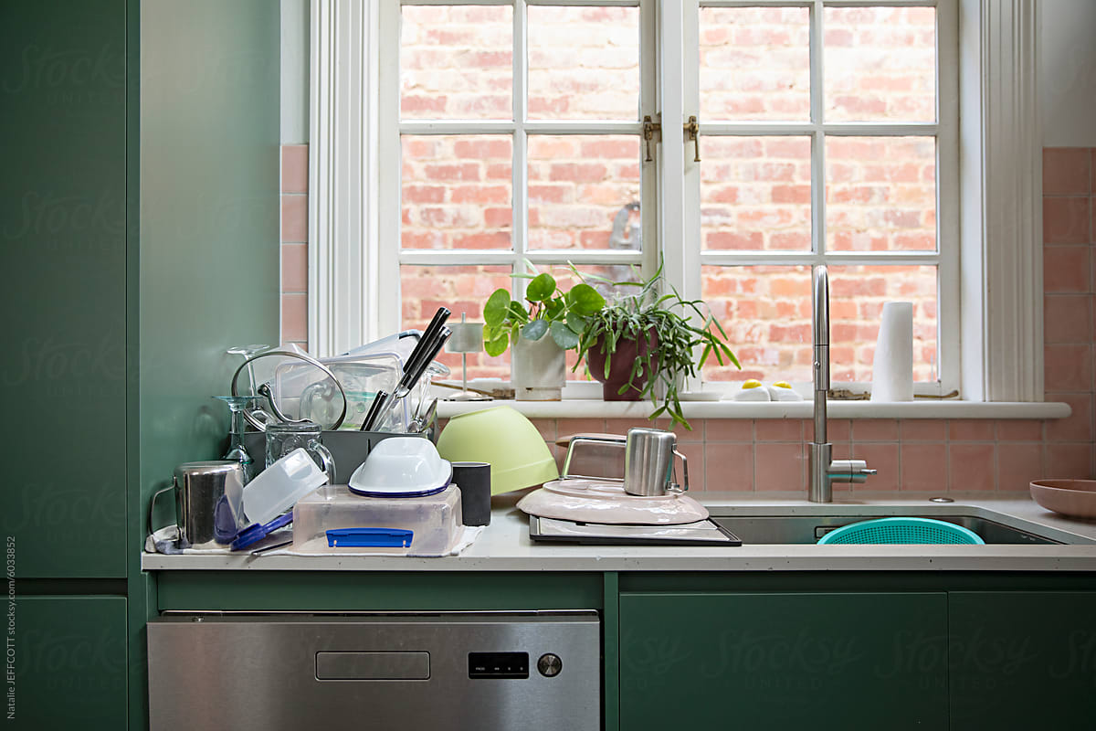 clean dishes on kitchen bench