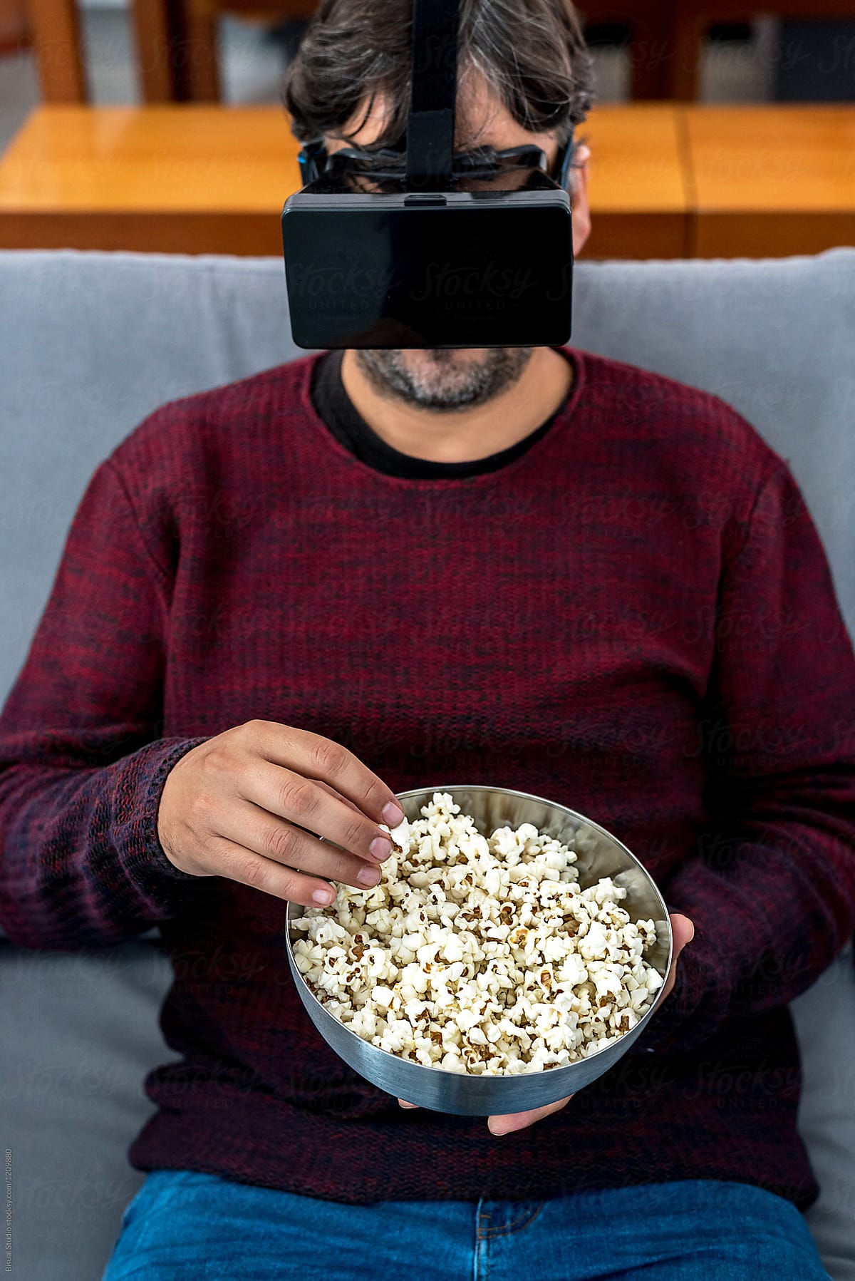 View of man in VR glasses