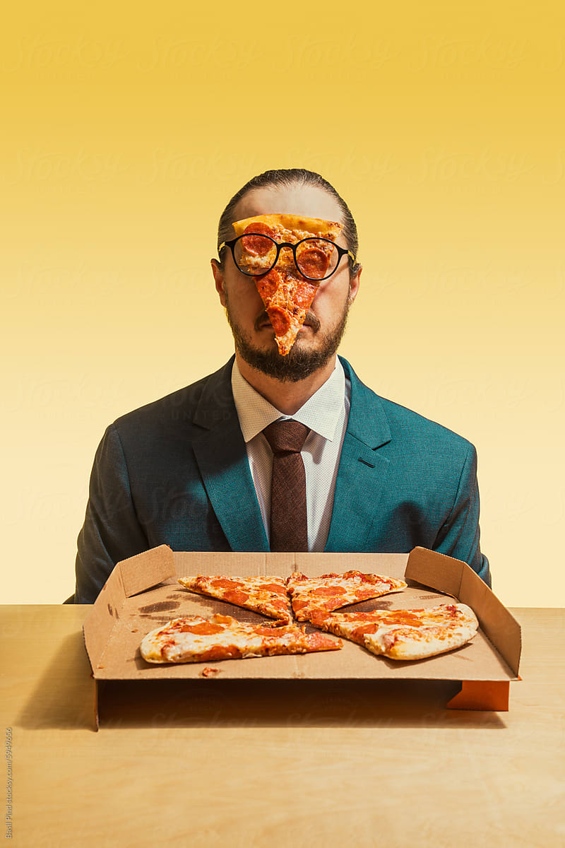 Playful Executive with Pizza Glasses
