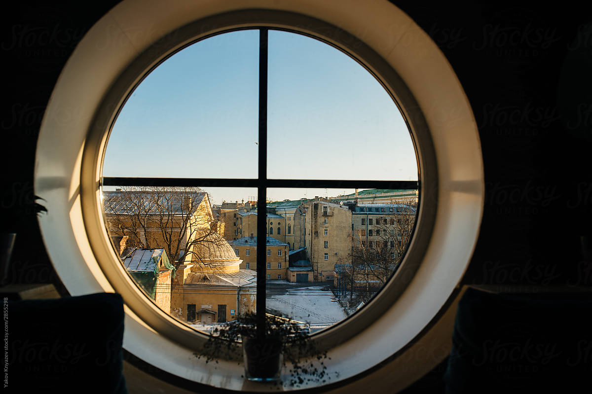 A View From A Window on a sunny winter day. Saint Petersburg. Russia.