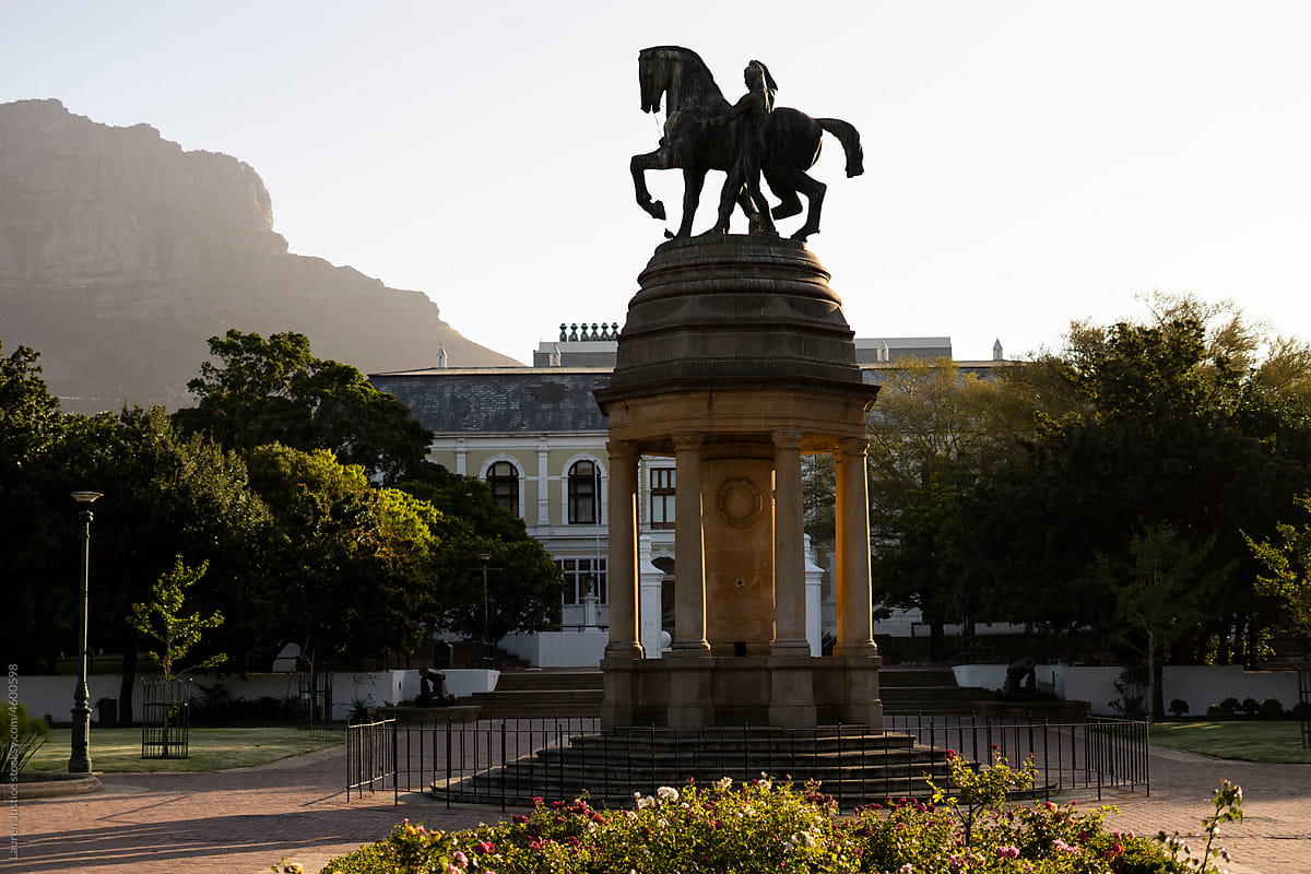 Man on horse statue in The Company\'s Garden in Cape Town South Africa