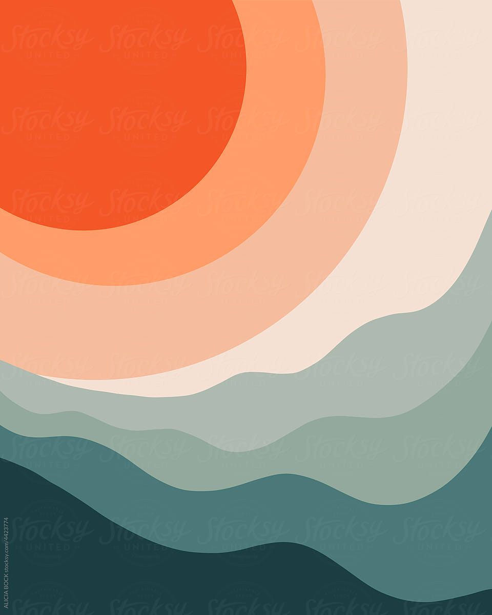 Vibrant Graphic Sun And Ocean Illustration