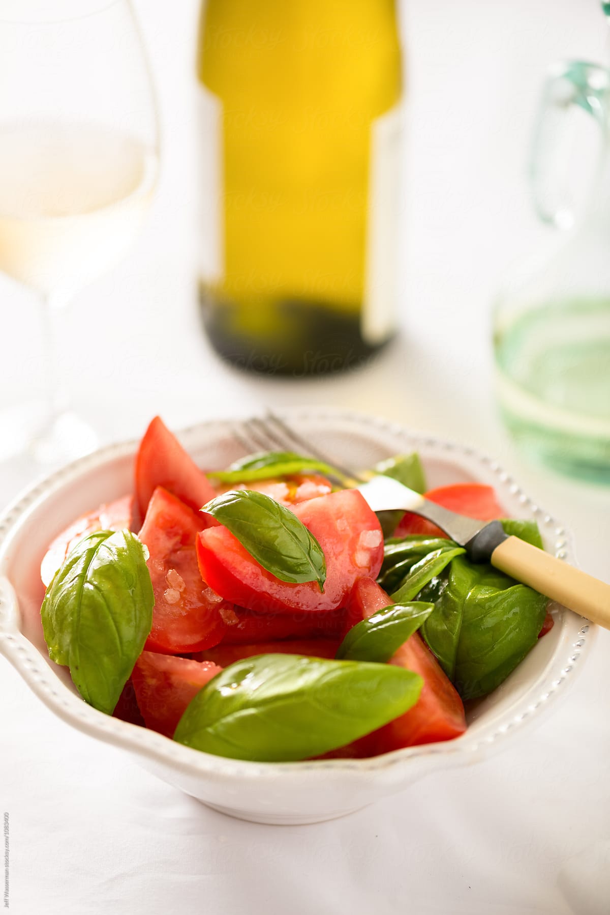 Tomato Salad with Basil in Bowl