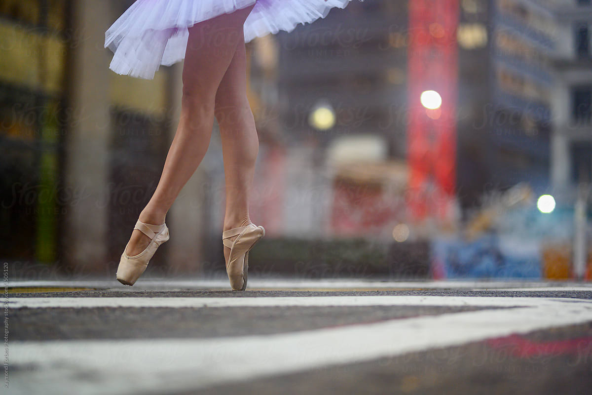 Close up Legs of ballerina Dancing in ballet slippers