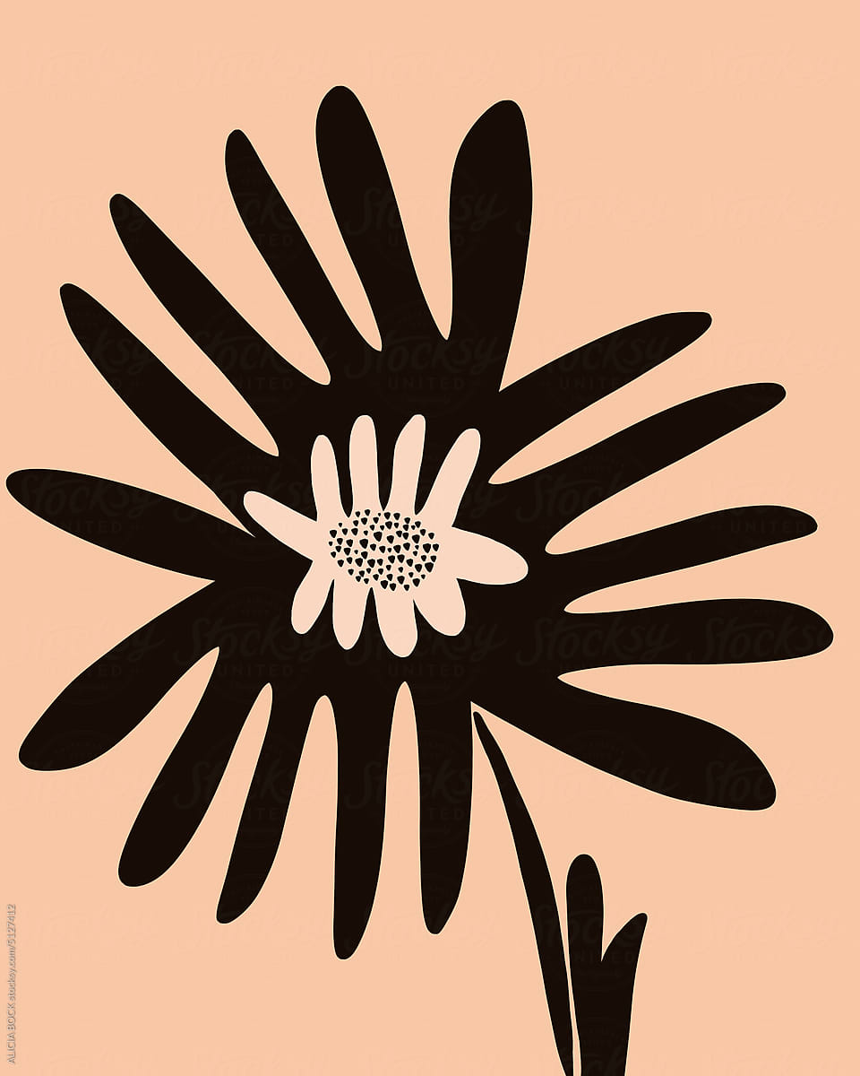 Minimal Abstract Floral Illustration In Black
