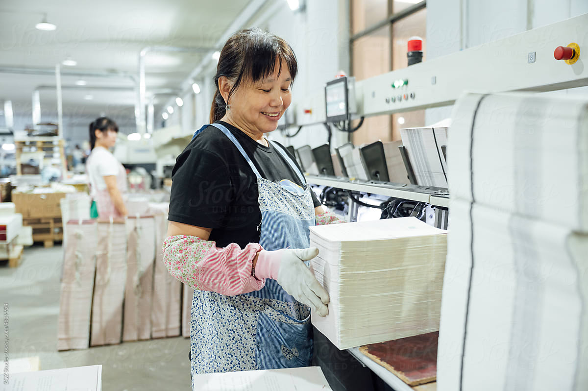 Woman in printing factory