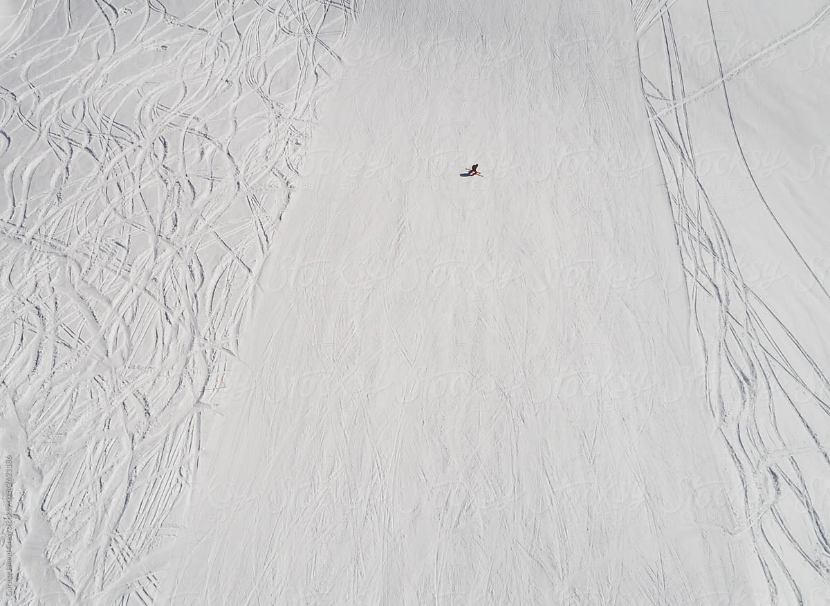 People skiing on the mountain aerial view