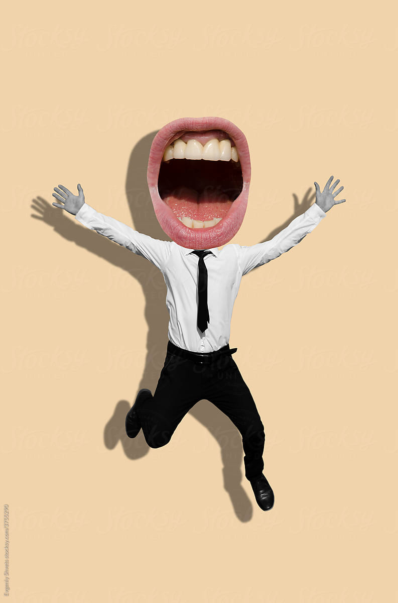 A man with a screaming mouth instead of a head