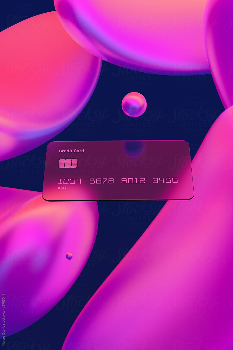 A transparent credit card floating in the air