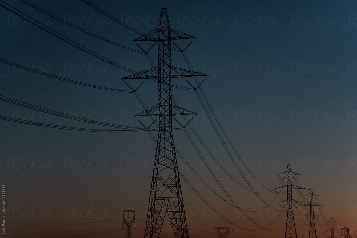 electrical wires at sunset
