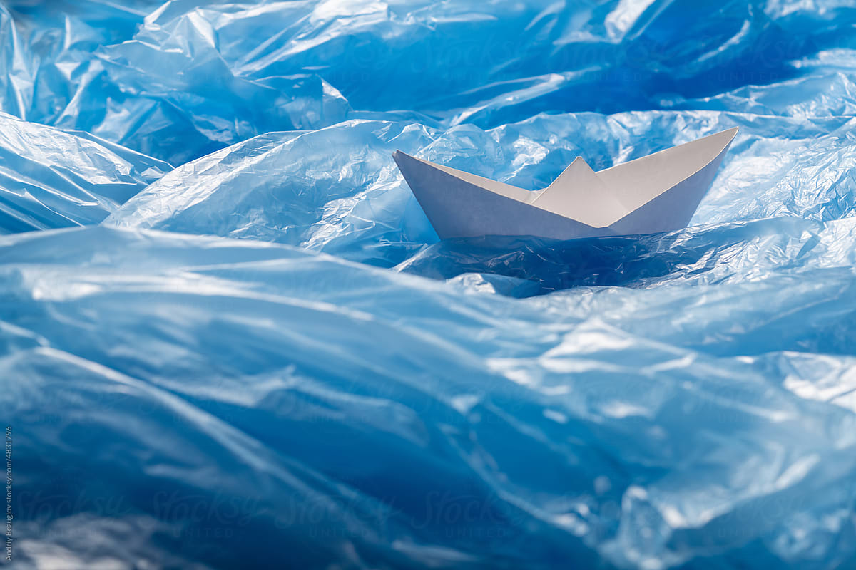 Plastic bag polluting the ocean. Saving the environment