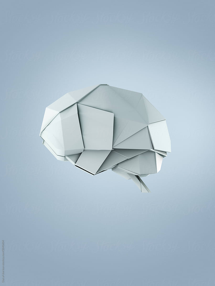 Origami brain made of white paper