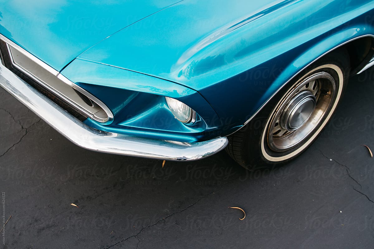 corner of blue vintage classic car