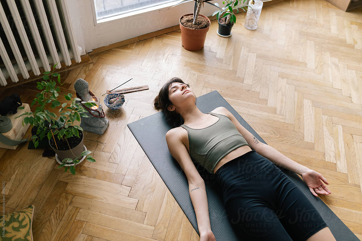 Woman Relaxing After Her Yoga Practice
