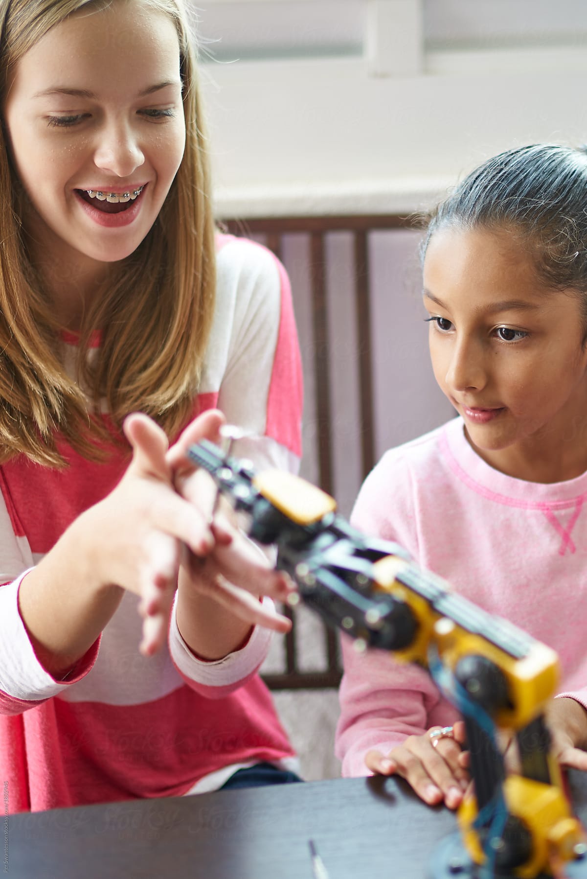 Young girls learning robotics