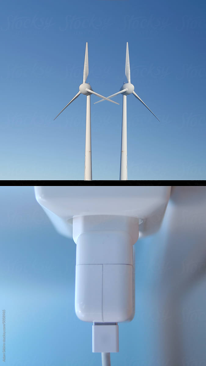 Renewable energy, wind turbines generate electricity for USB recharge