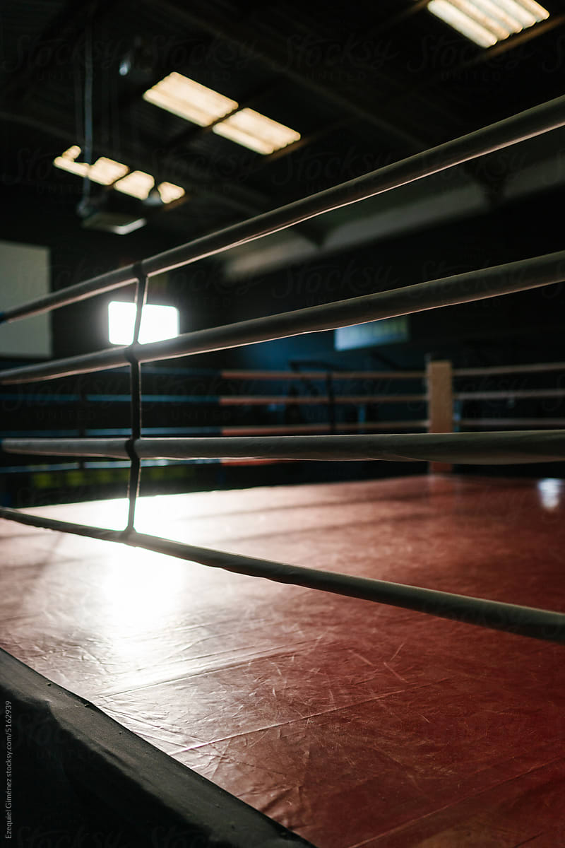 Empty boxing ring in modern gym
