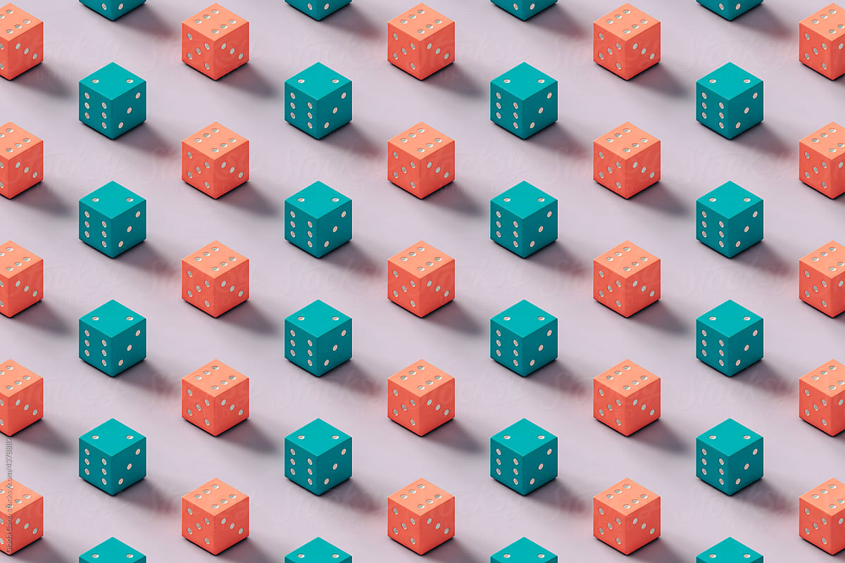 pattern of gambling dice in pastel colors. 3d render