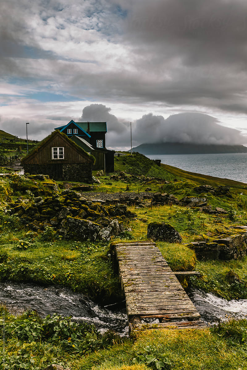 Grass-roofed house in the Faroe Islands