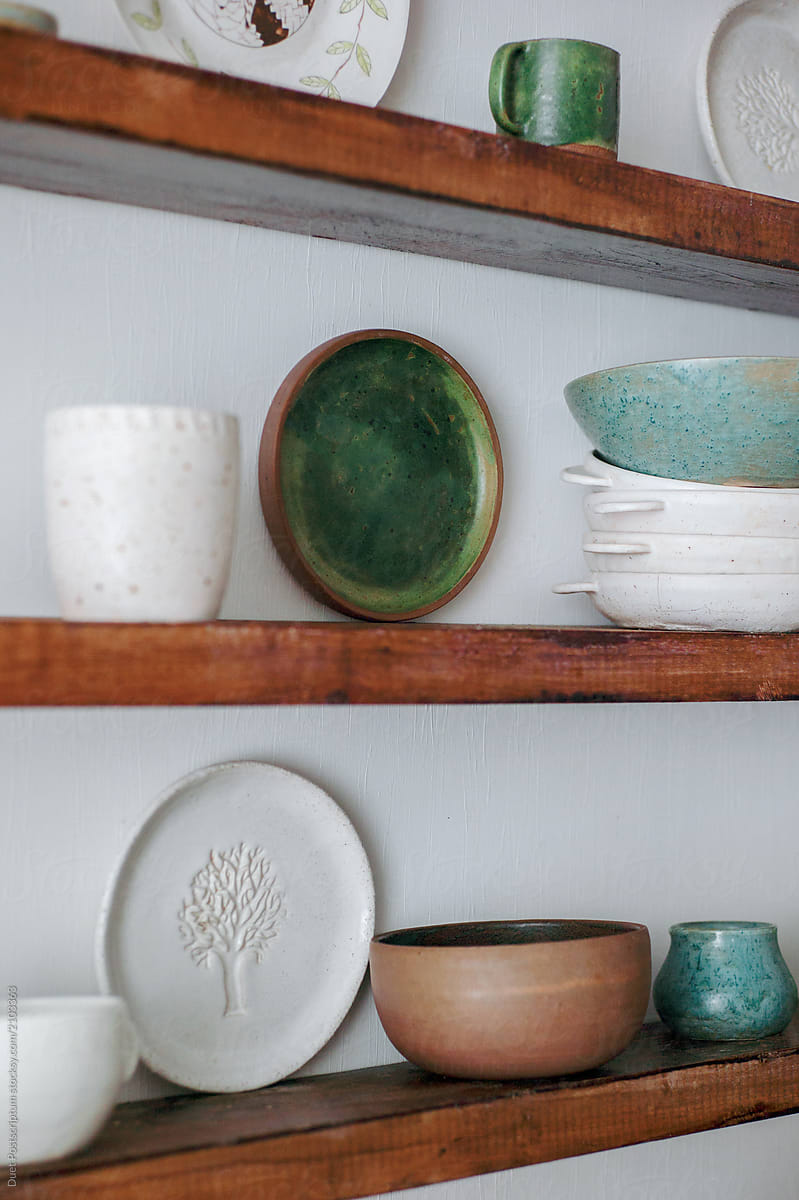 Ceramic ware on shelves