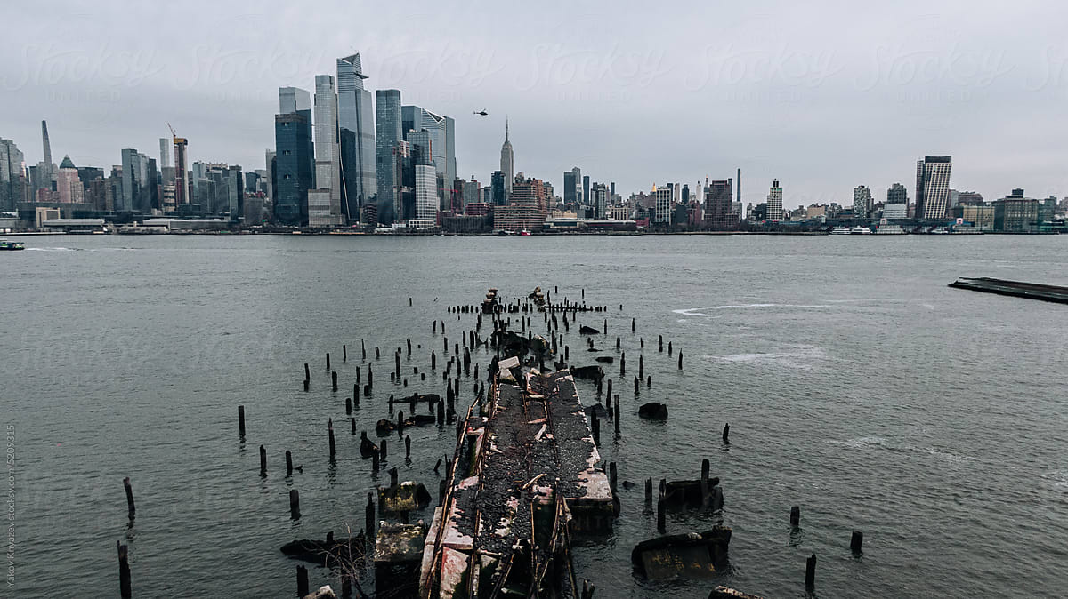 old ruined pier overlooking manhattan from `Hoboken