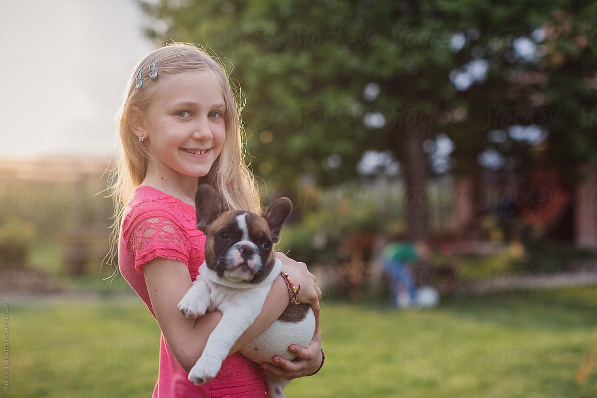 Young girl with her new dog