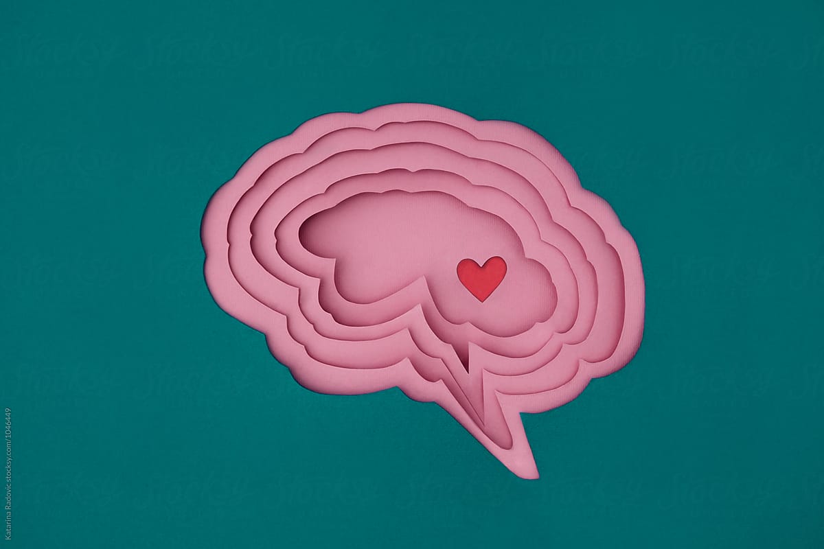 Paper Brain and Red Heart Inside of It