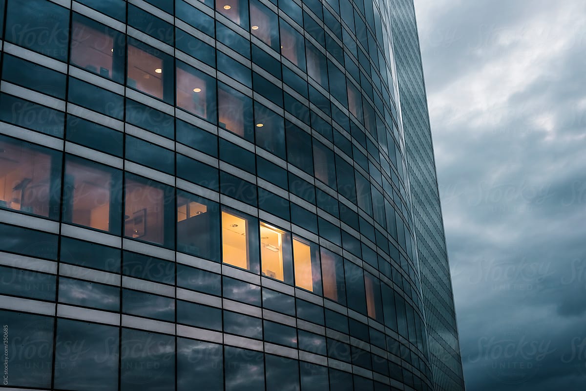 Illuminated office windows in contemporary building architecture