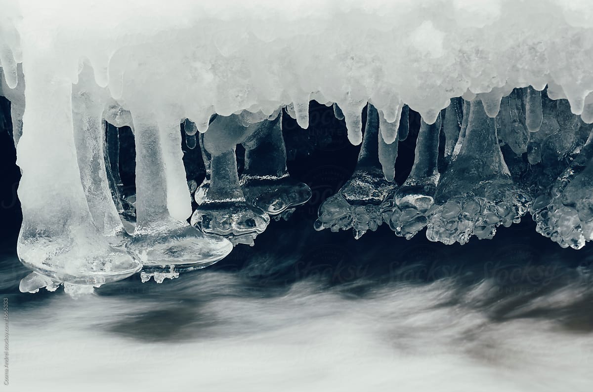 Frozen river icicles