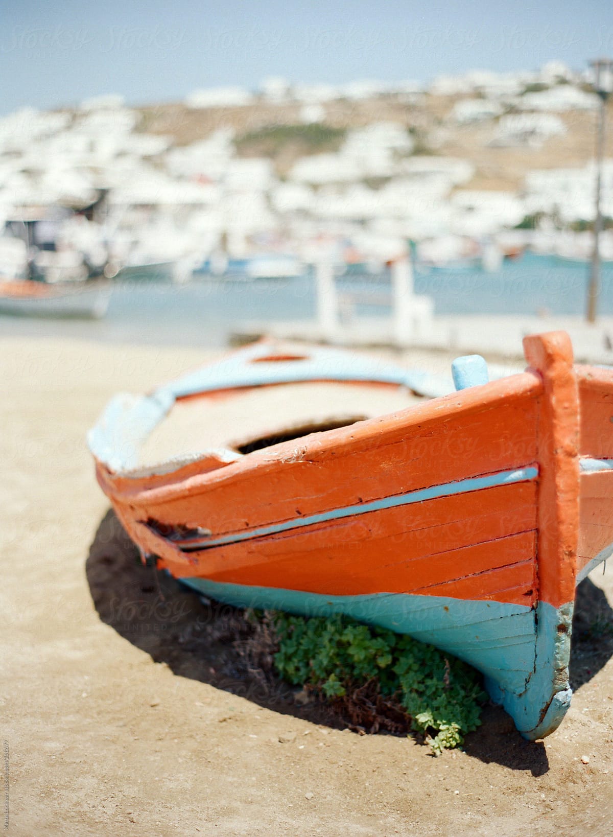 Old wooden boat beached in Greece