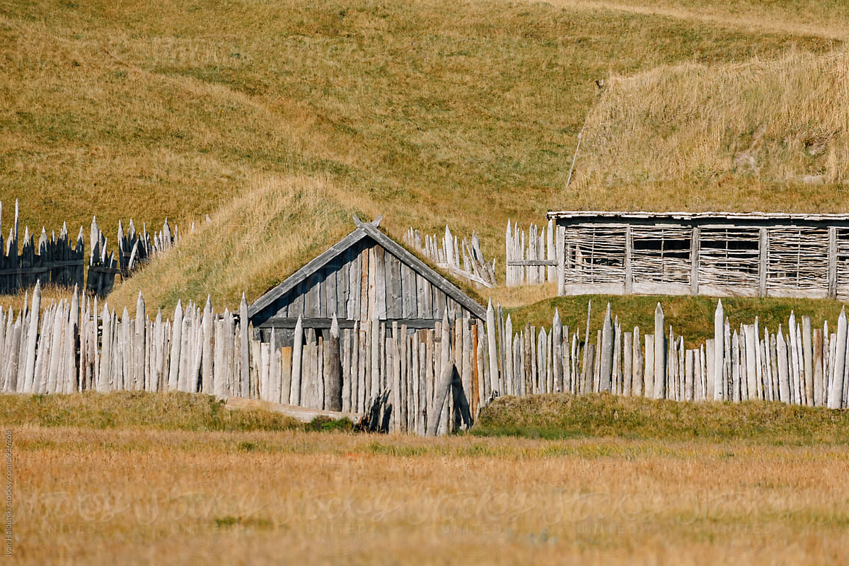 Viking Village Prop for movie, Iceland. Wooden house with grass roof