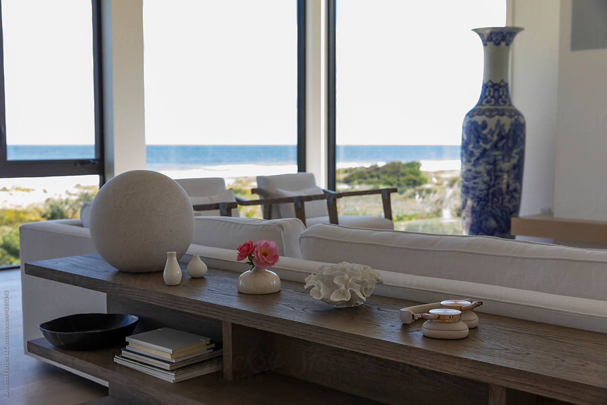 Ocean view with vase inside Luxury Waterfront Home