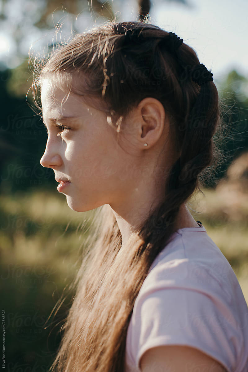 Closeup Profile Portrait Of Pre Teen Lovely Girl By Liliya Rodnikova