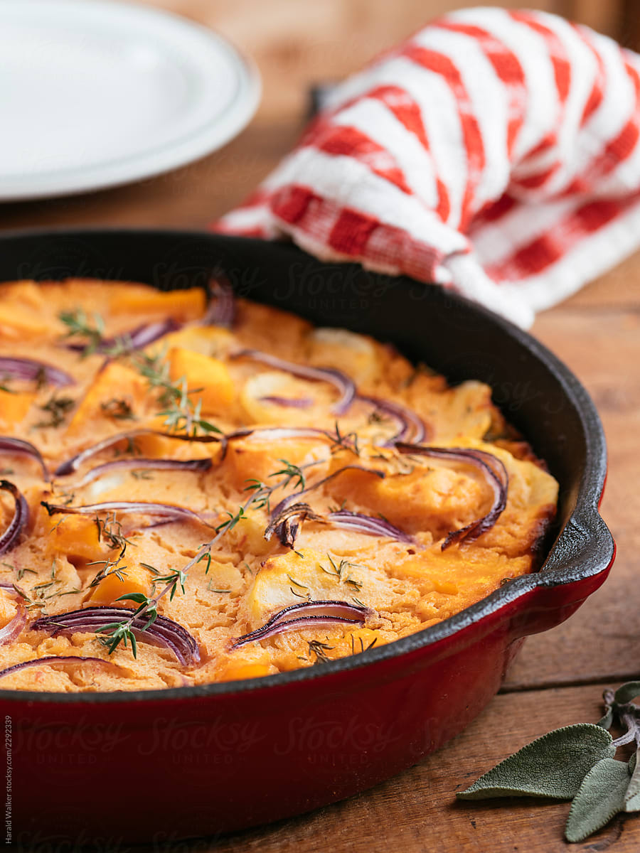 Vegan Spanish Tortillia with Squash and Red Onions