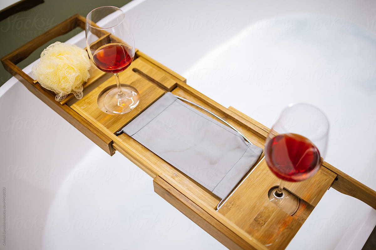 Furniture for bathroom with glasses of wine