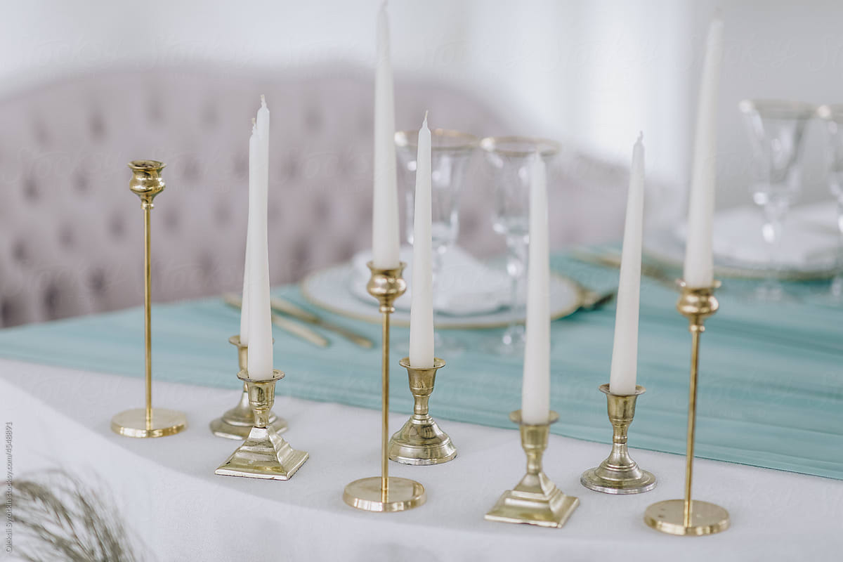 Festive table decorated with candles