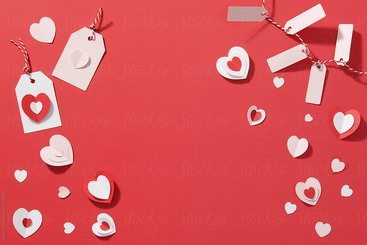 Creative Valentine\'s Day concept on red background