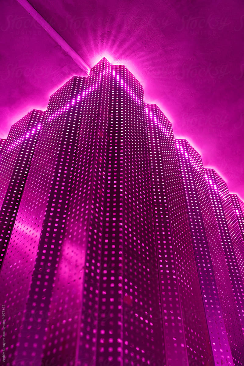 Pink violet neon abstract metal background, ultraviolet, night club