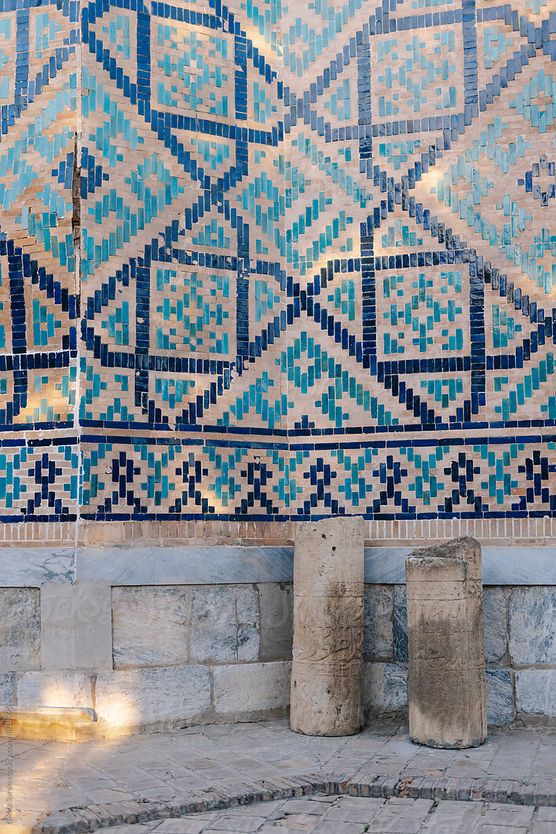 Registan mosaic pattern design background of ceramic tiles of Registan