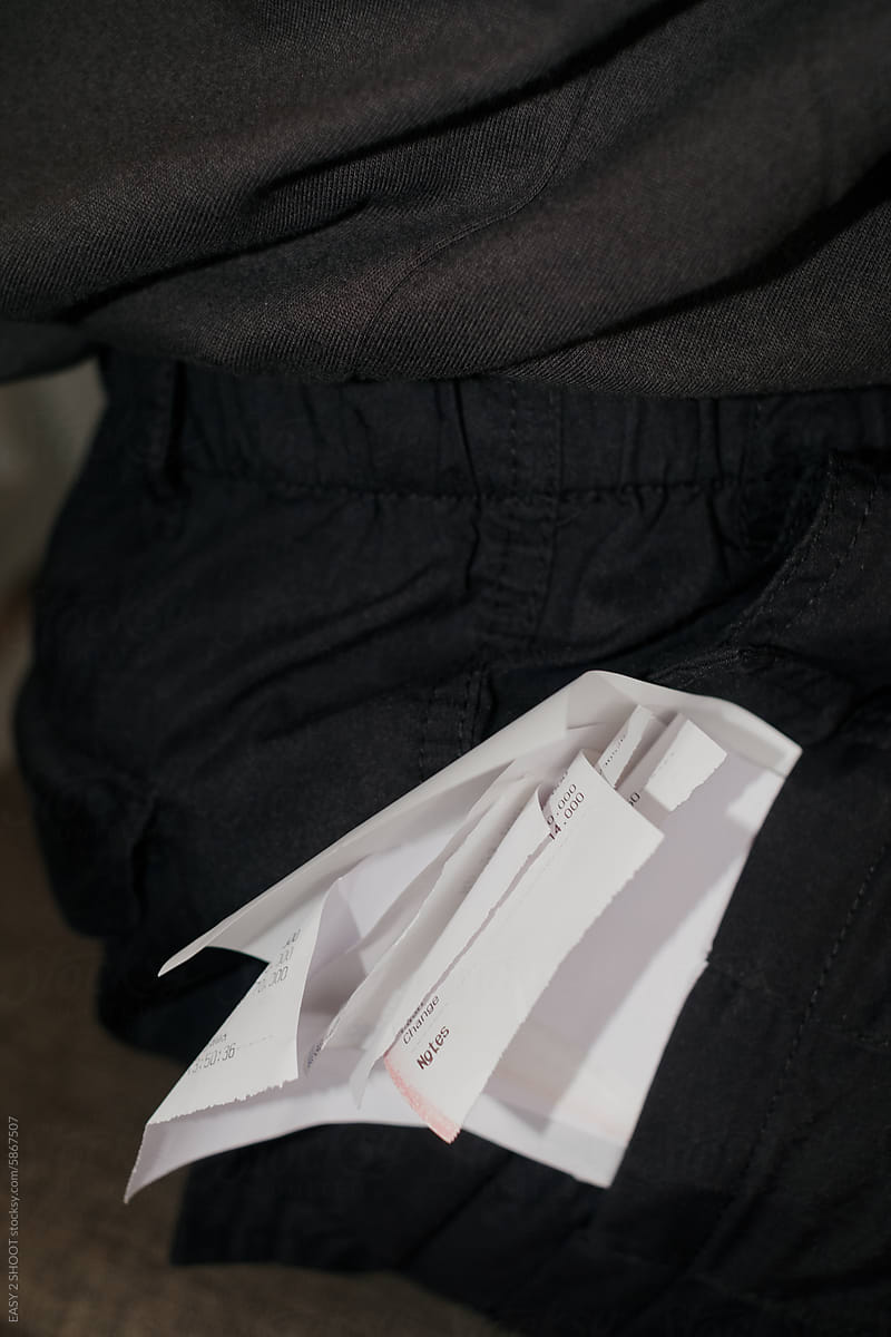 Bunch or receipts in a pocket