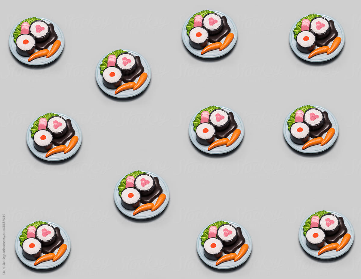 Pattern with plastic sushi