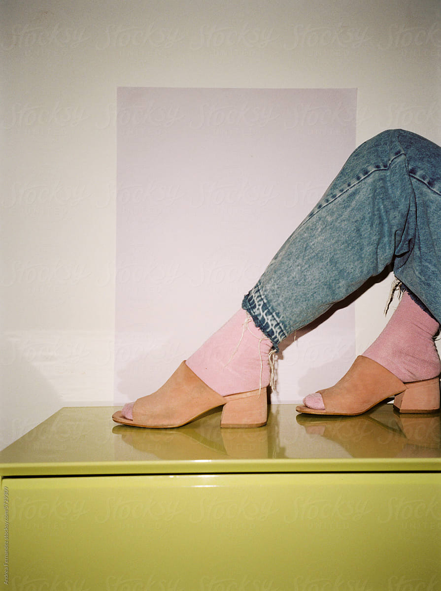 Pink shoes on the dresser