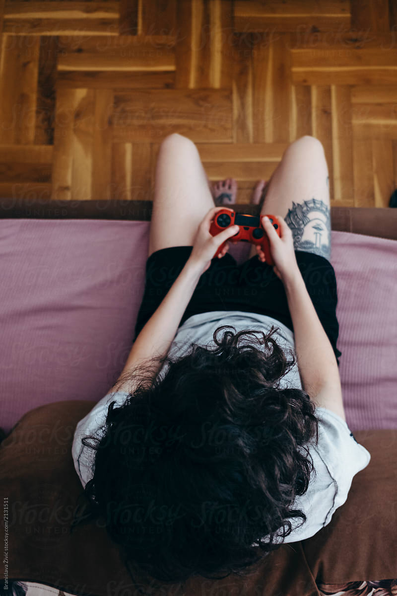 Young Woman Playing Video Games