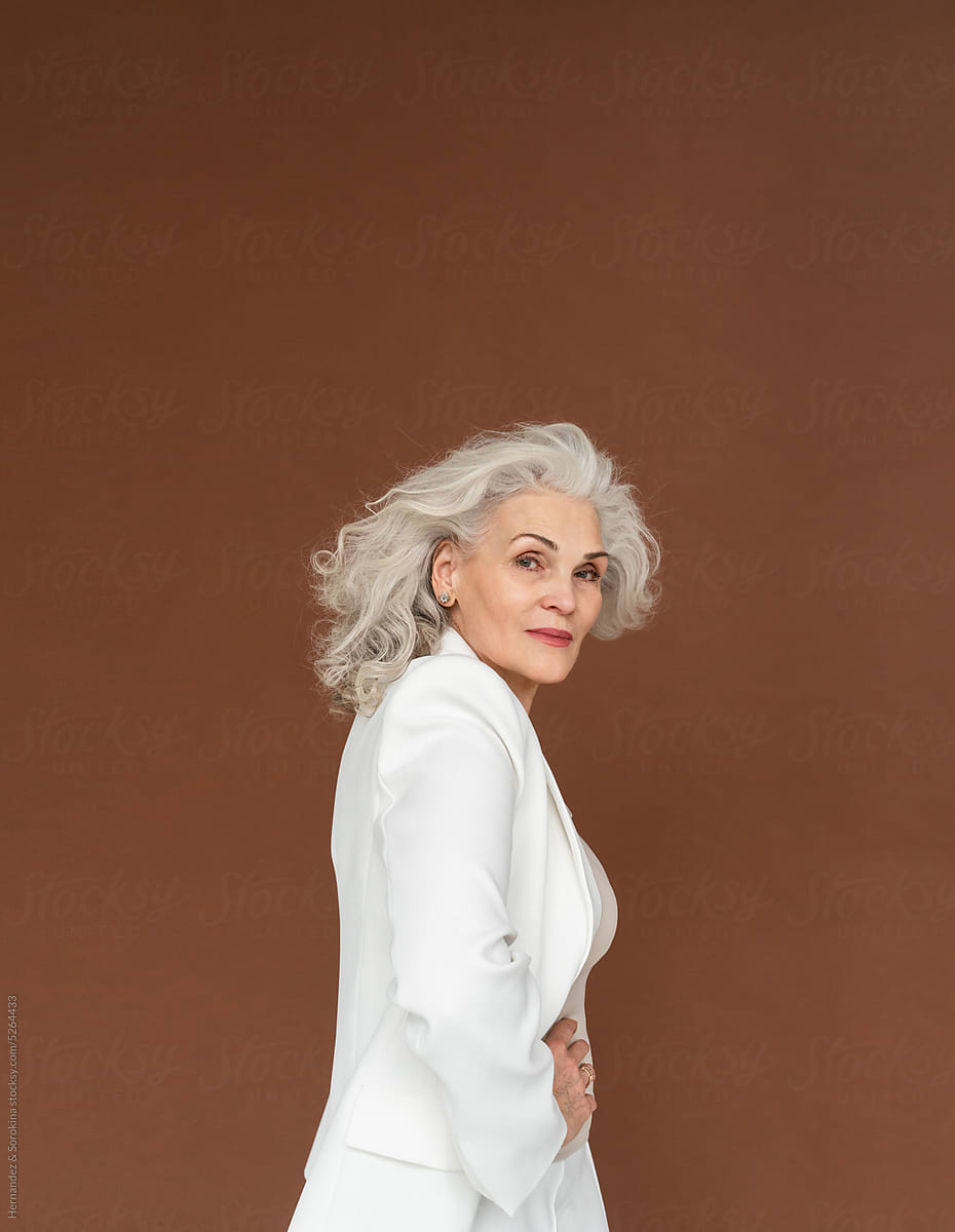 Portrait Of Elegant Woman With Silver Hair